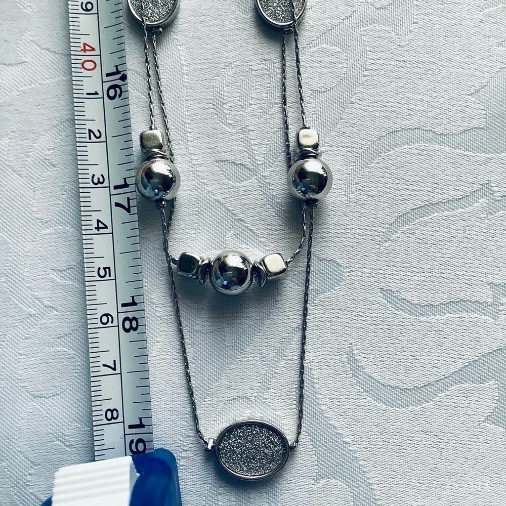 Illusion Double layered Silver 38” sparkling silver druzy Necklace - Picture 4 of 7
